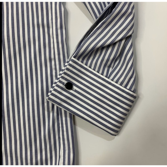 Joseph Abboud Shirt Mens 15.5 Storm Blue White Non Iron Classic Fit French Cuffs - Picture 3 of 9